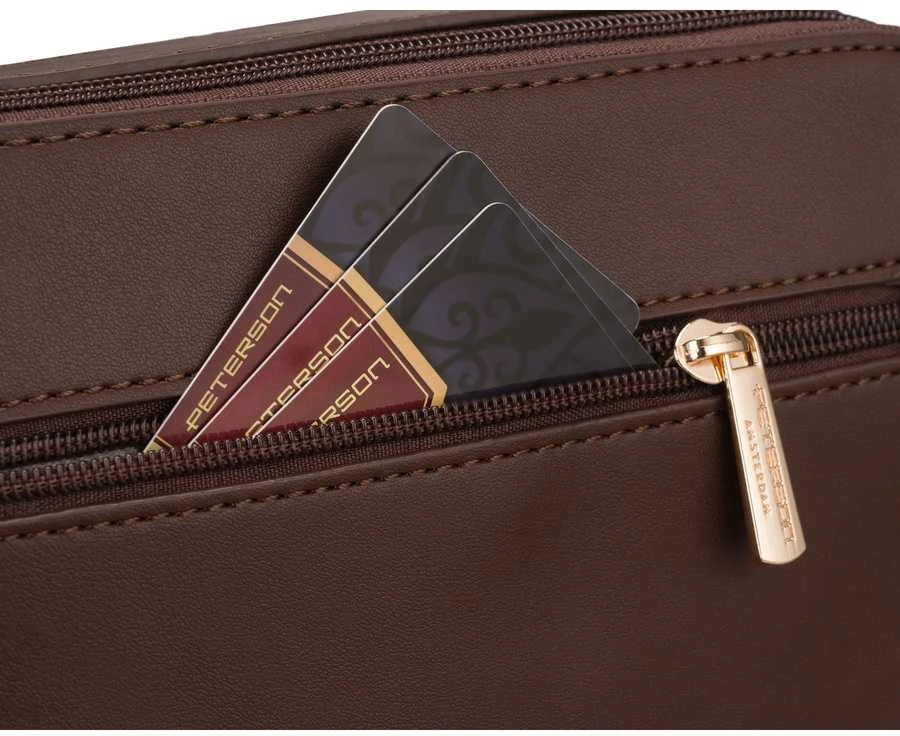 Maža moteriška „Peterson“ crossbody rankinė per petį, ruda, iš ekologiškos odos