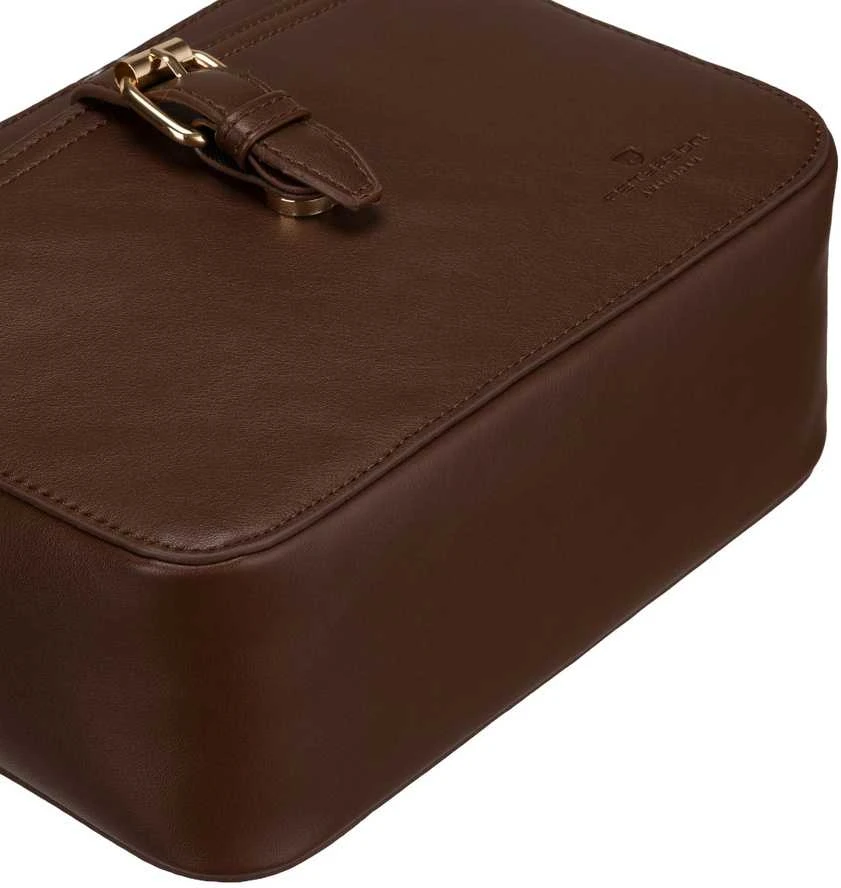 Maža moteriška „Peterson“ crossbody rankinė per petį, ruda, iš ekologiškos odos
