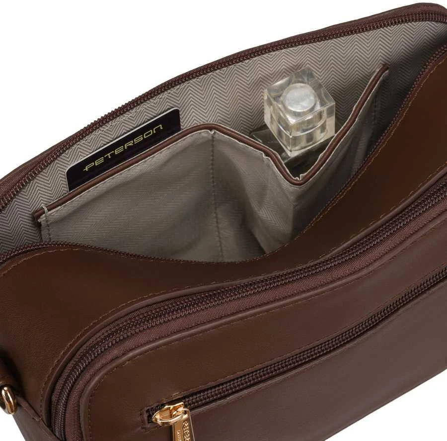 Maža moteriška „Peterson“ crossbody rankinė per petį, ruda, iš ekologiškos odos