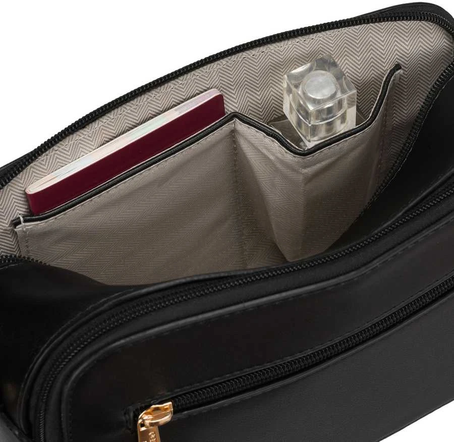 Maža moteriška „Peterson“ crossbody rankinė per petį, juoda, iš ekologiškos odos