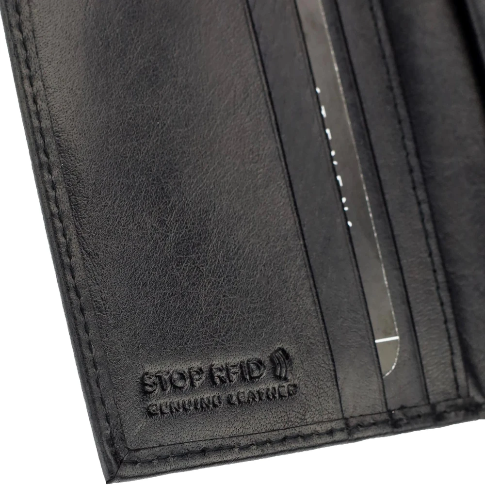 Maža plona vyriška odinė piniginė su RFID STEVENS, juoda D40033