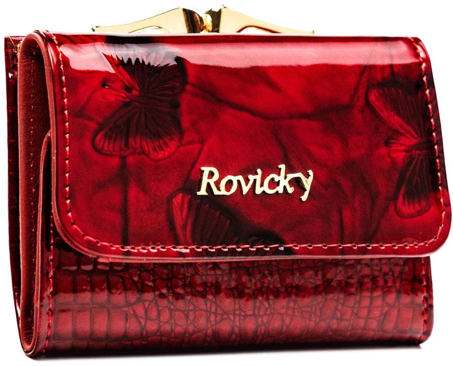 Maža raudona moteriška natūralios odos piniginė su RFID apsauga – Rovicky DS23
