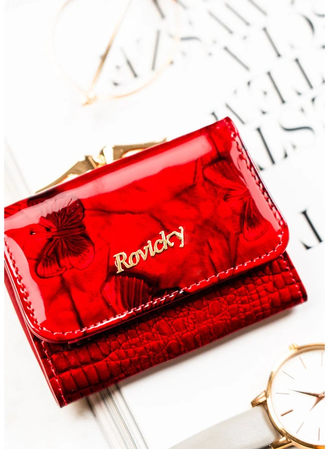 Maža raudona moteriška natūralios odos piniginė su RFID apsauga – Rovicky DS23