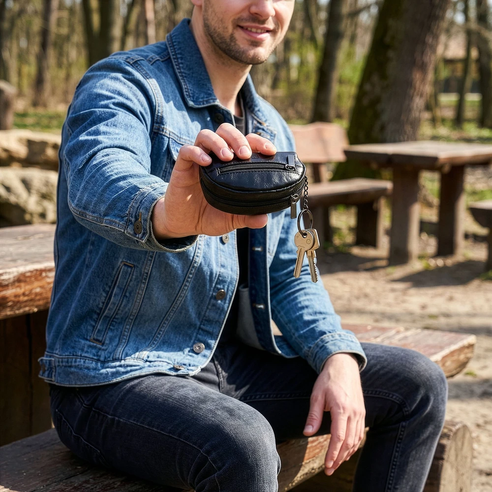 Mažas odinis dėklas raktams, monetoms Stevens P50