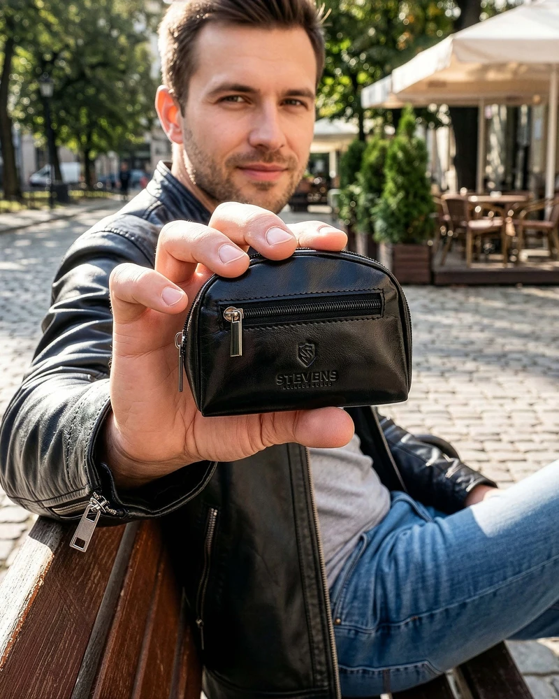 Mažas odinis dėklas raktams, monetoms Stevens P50