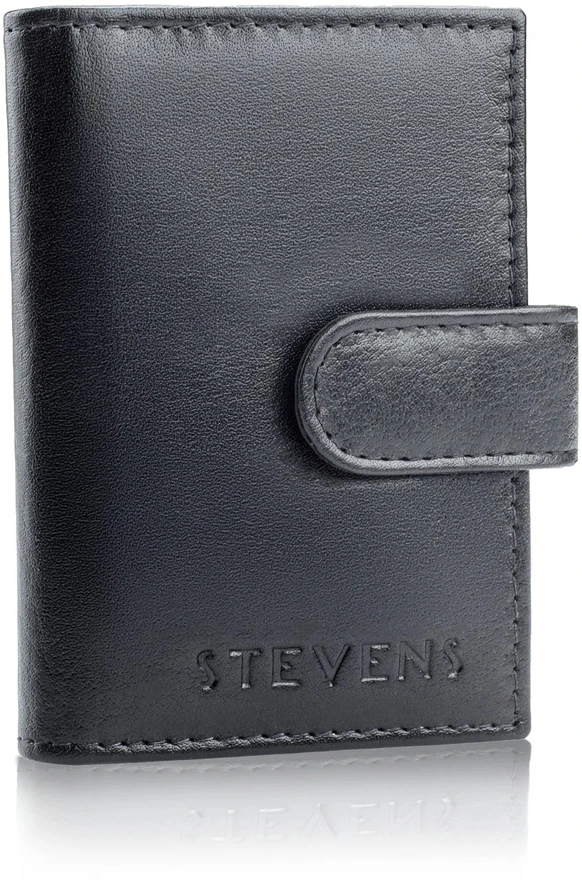 Mažas odinis kortelių ir dokumentų dėklas su langeliais STEVENS, juodas D40035