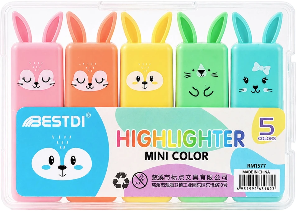 Mini teksto žymekliai „Kiuškučiai“, 5 spalvos