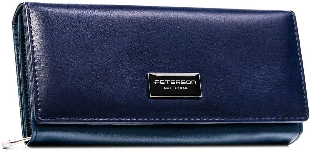 Moteriška didelė odinė piniginė Peterson, tamsiai mėlyna, su RFID AX7