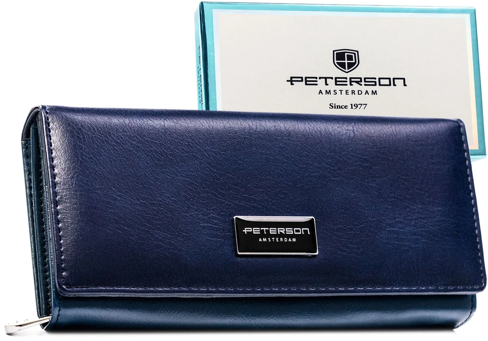 Moteriška didelė odinė piniginė Peterson, tamsiai mėlyna, su RFID AX7