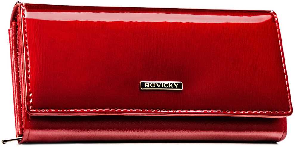Moteriška didelė odinė piniginė Rovicky su RFID, raudona AX10