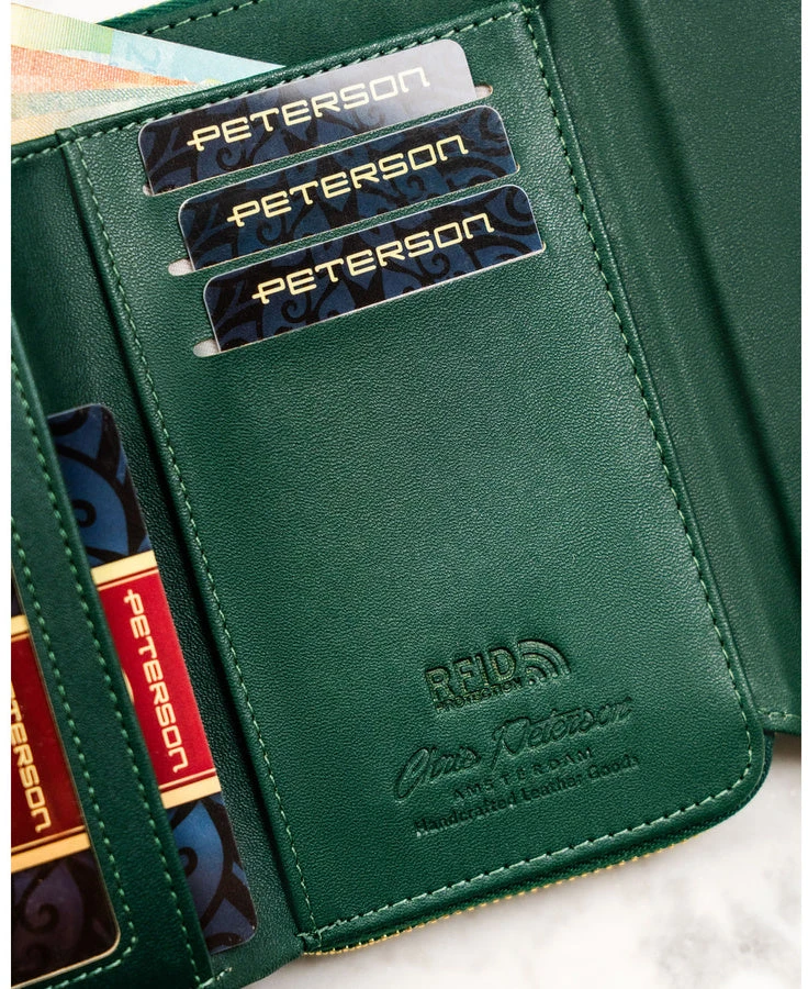 Moteriška horizontali „Peterson“ piniginė iš lakuotos ekologiškos odos su RFID apsauga, žalia spalva ST50