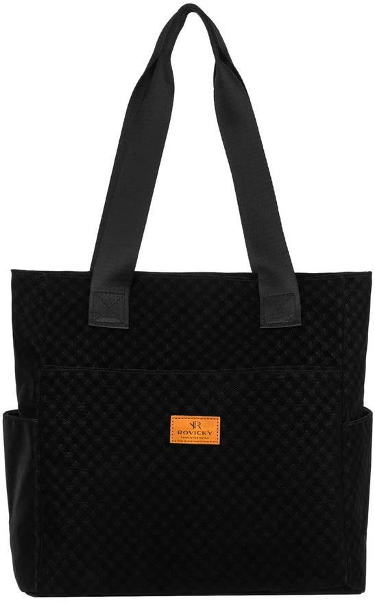 Moteriška juoda poliesterinė „Rovicky“ shopper rankinė su geometriniu raštu RP35