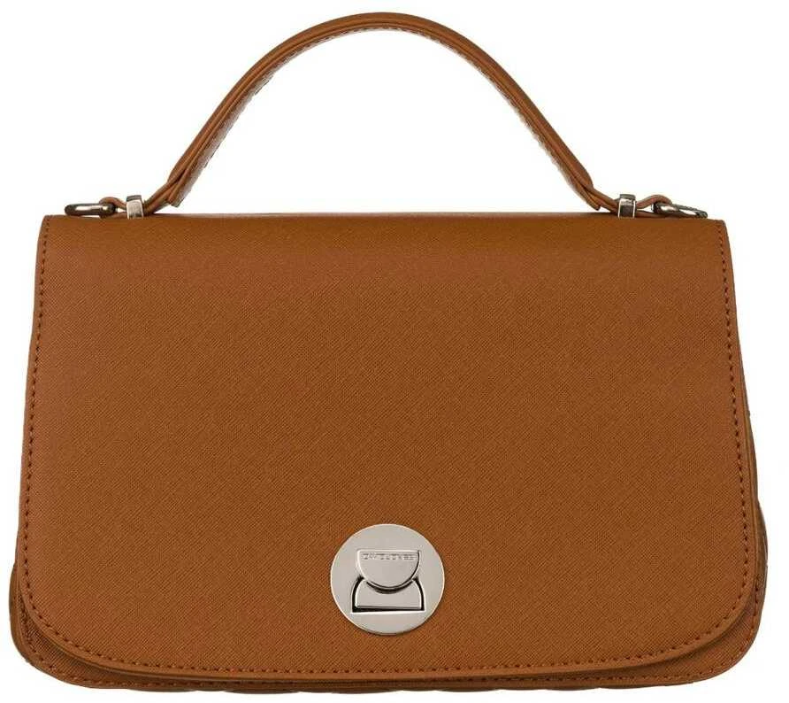 Moteriška karamelinės spalvos „David Jones“ crossbody rankinė su sidabro spalvos furnitūra