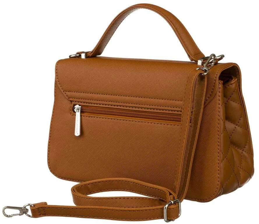 Moteriška karamelinės spalvos „David Jones“ crossbody rankinė su sidabro spalvos furnitūra