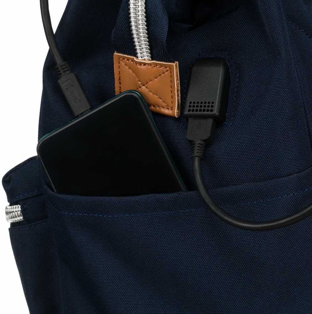 Moteriška kuprinė su USB, mėlyna, poliesteris