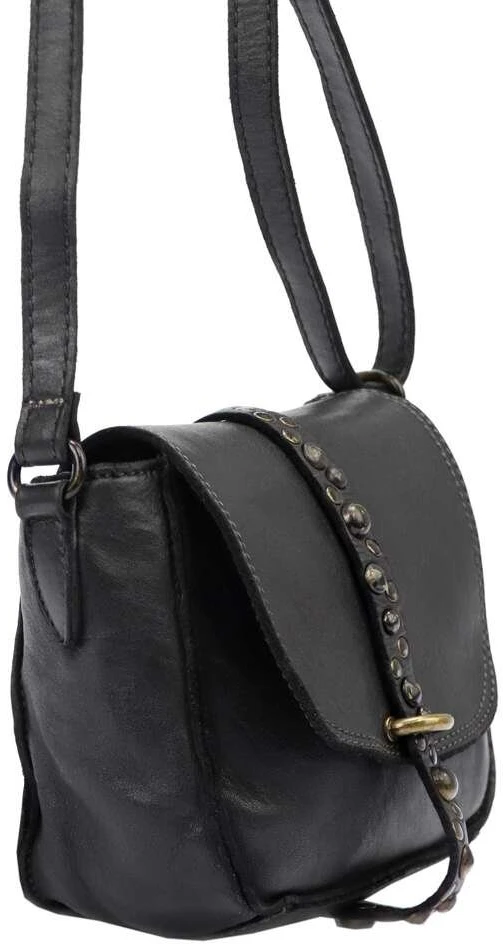 Moteriška natūralios odos juoda crossbody rankinė su dekoratyvia rankena VS 002