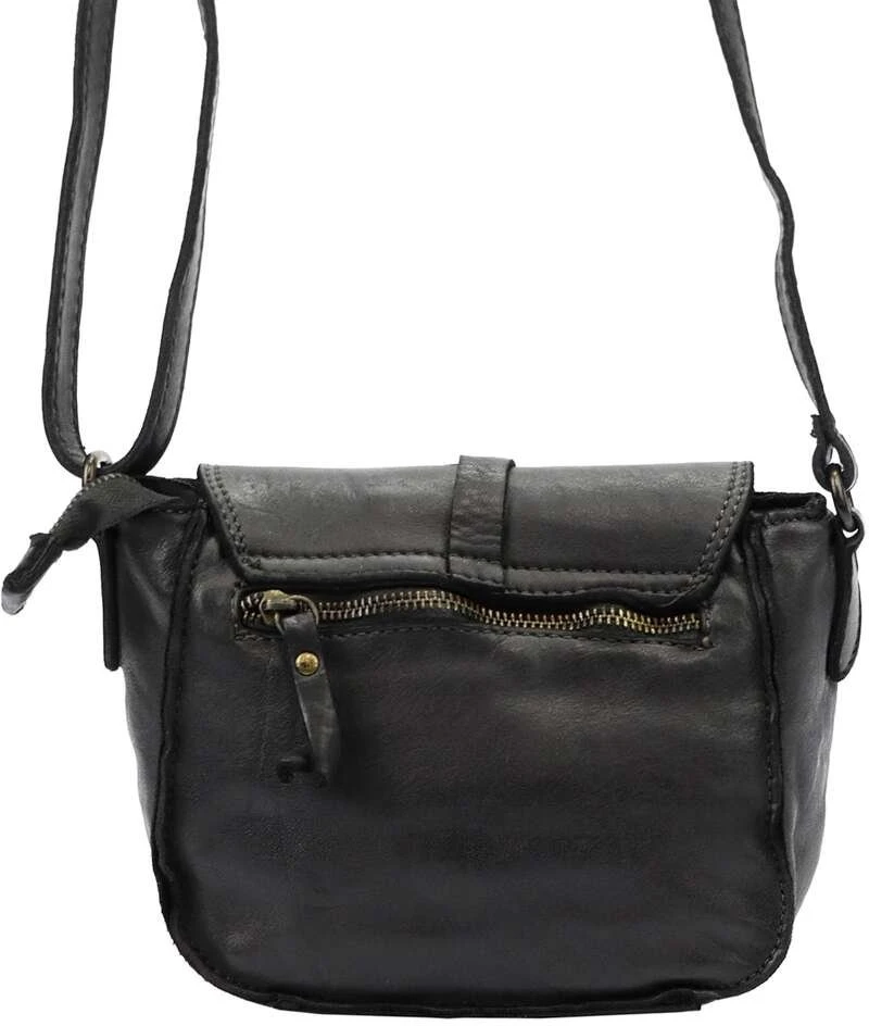 Moteriška natūralios odos juoda crossbody rankinė su dekoratyvia rankena VS 002