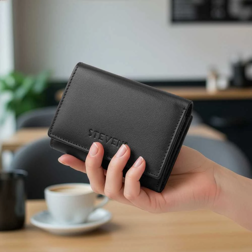 Moteriška odinė piniginė STEVENS, juoda, su RFID apsauga Z01-D02