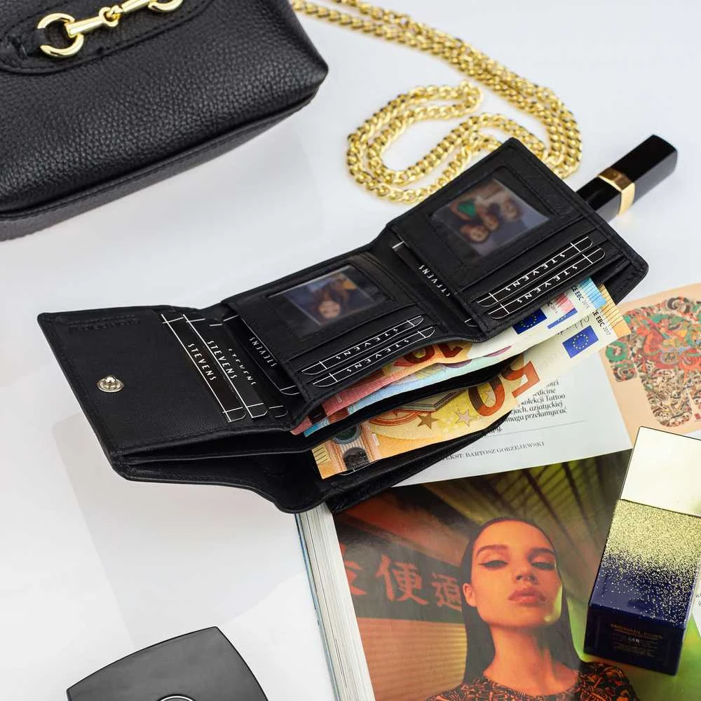 Moteriška odinė piniginė STEVENS, juoda, su RFID apsauga Z01-D02