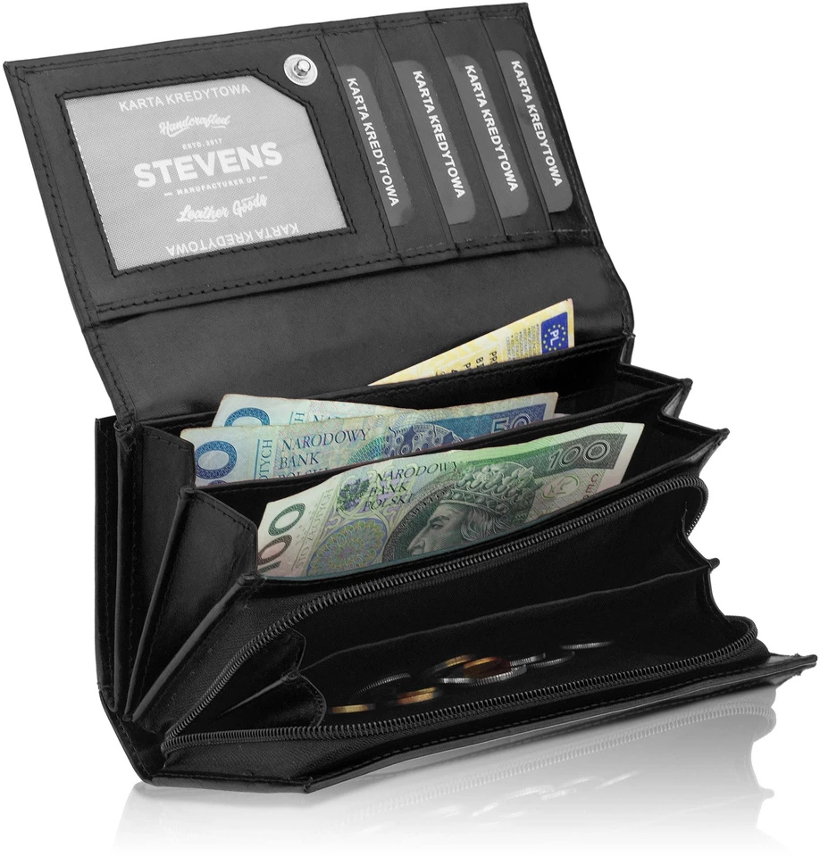 Moteriška odinė piniginė Stevens, juoda, RFID 210-R