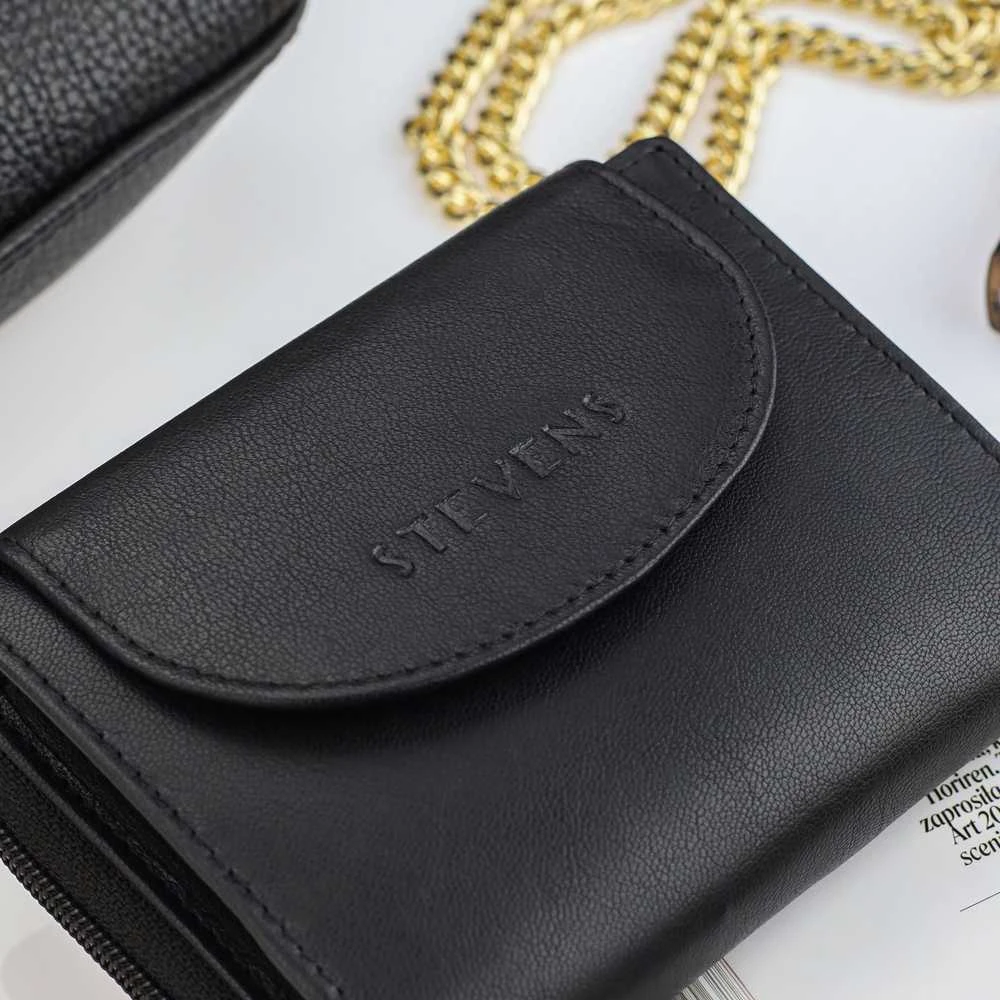 Moteriška odinė piniginė Stevens, juoda, su RFID apsauga Z01-D03