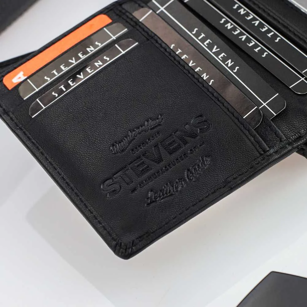 Moteriška odinė piniginė Stevens, juoda, su RFID apsauga Z01-D03