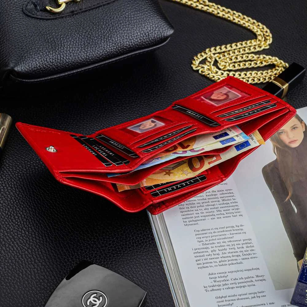Moteriška odinė piniginė Stevens, raudona, su RFID apsauga Z01-D02