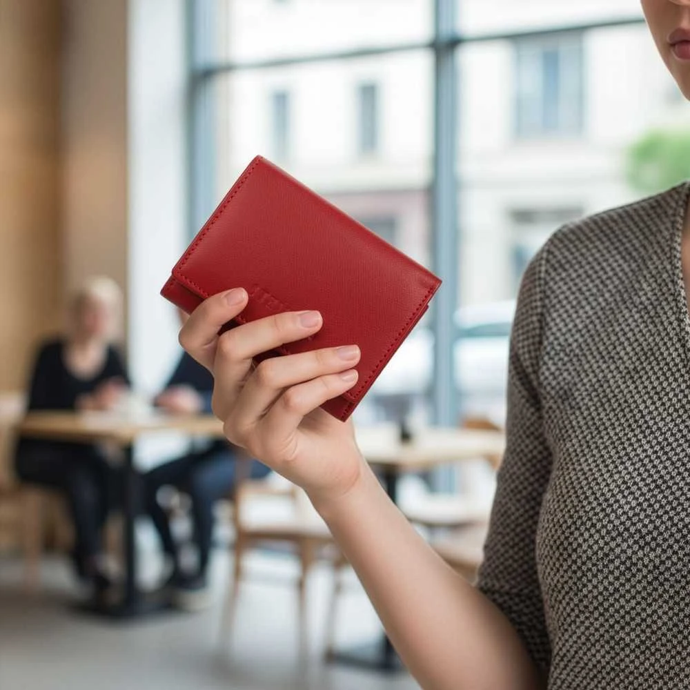 Moteriška odinė piniginė Stevens, raudona, su RFID apsauga Z01-D02