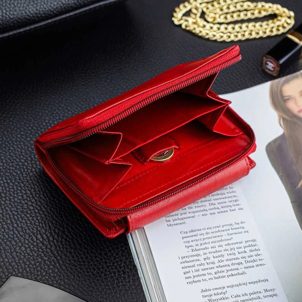 Moteriška odinė piniginė Stevens, raudona, su RFID apsauga Z01-D03