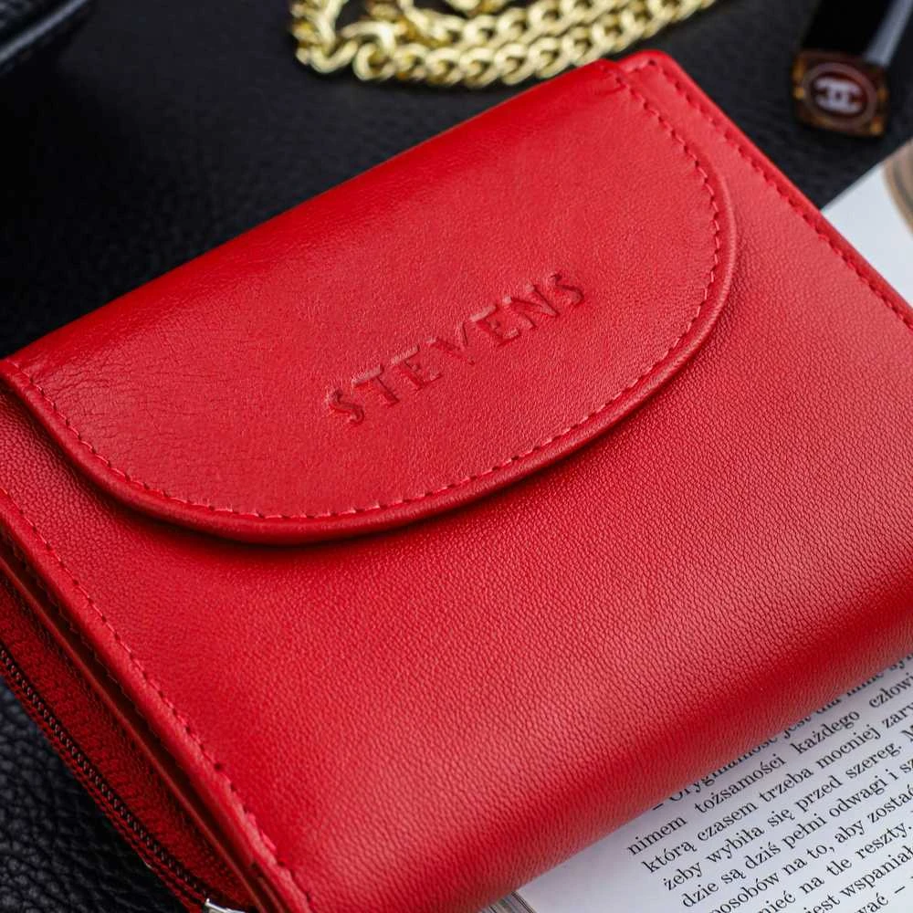 Moteriška odinė piniginė Stevens, raudona, su RFID apsauga Z01-D03