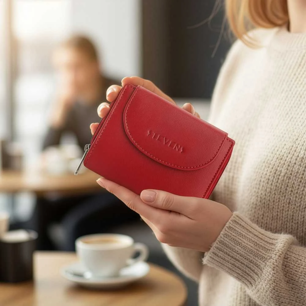 Moteriška odinė piniginė Stevens, raudona, su RFID apsauga Z01-D03