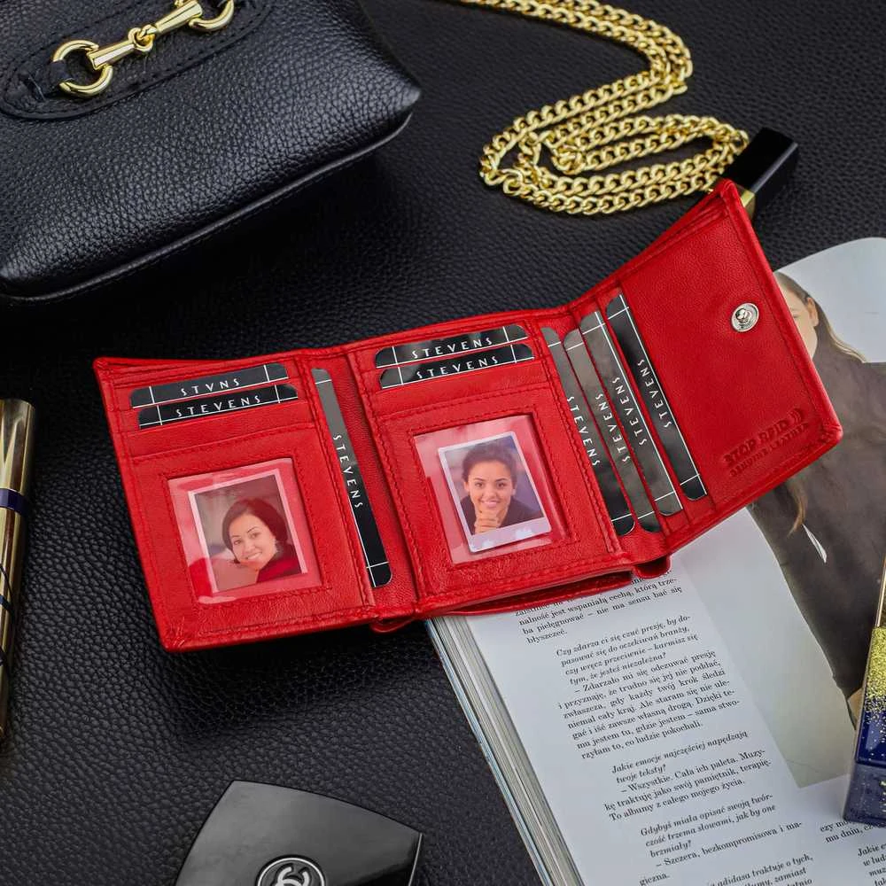 Moteriška odinė piniginė Stevens, raudona, su RFID apsauga Z01-D02