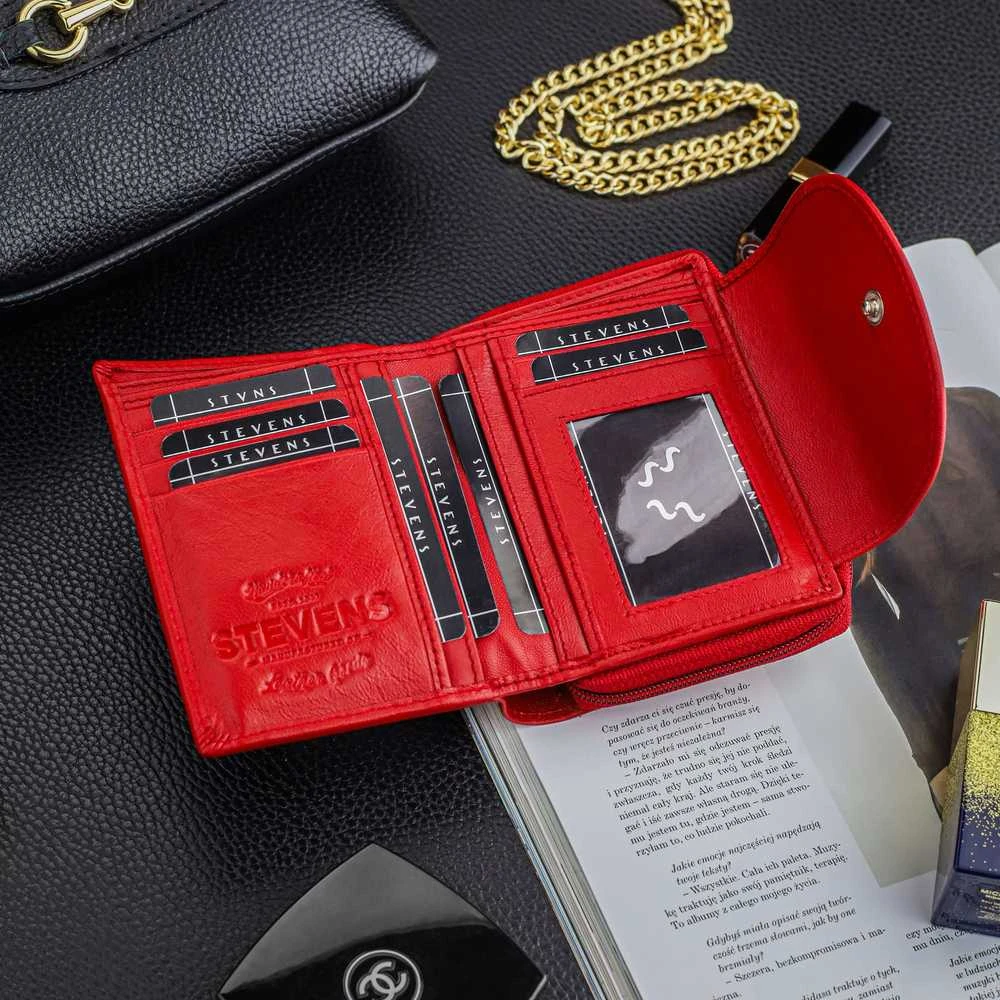 Moteriška odinė piniginė Stevens, raudona, su RFID apsauga Z01-D03