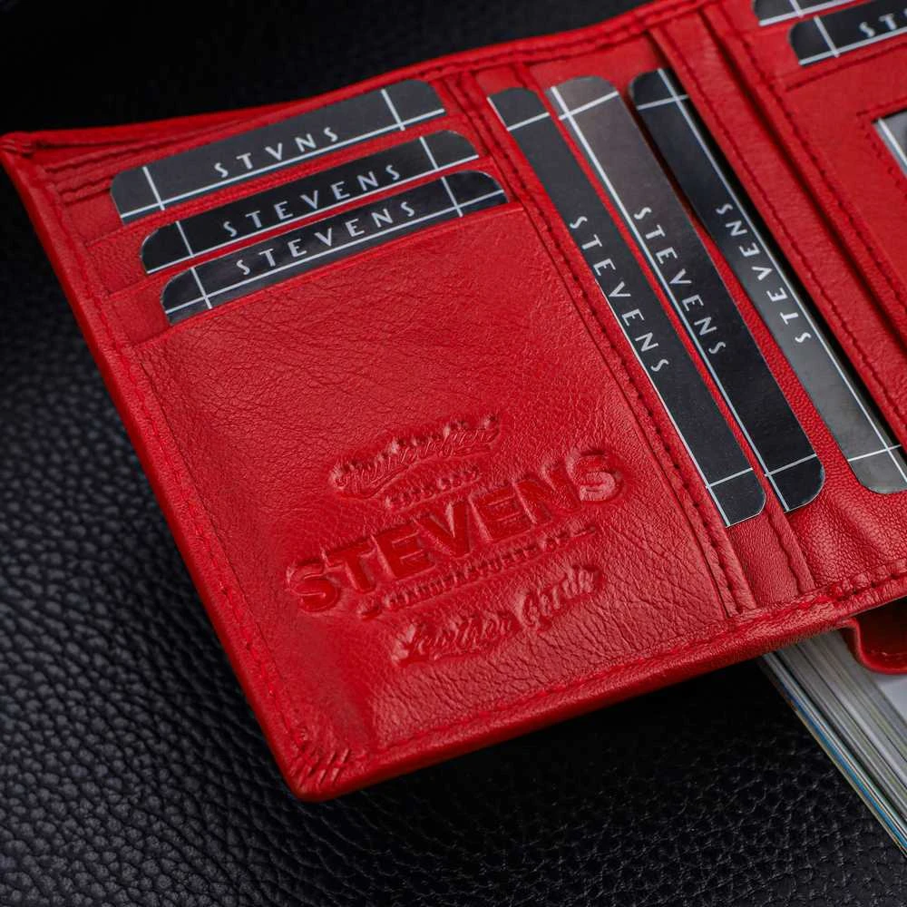 Moteriška odinė piniginė Stevens, raudona, su RFID apsauga Z01-D03