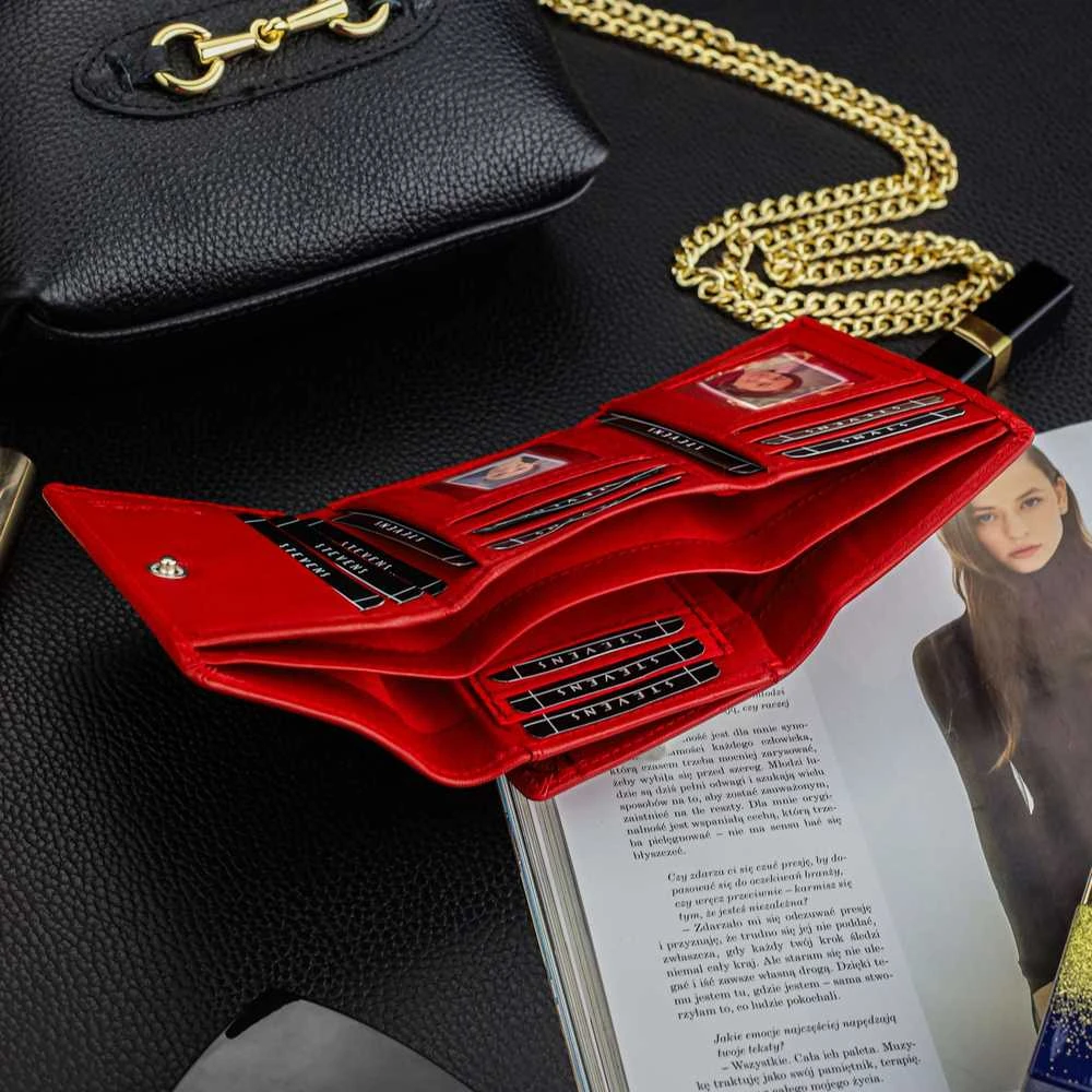 Moteriška odinė piniginė Stevens, raudona, su RFID apsauga Z01-D02
