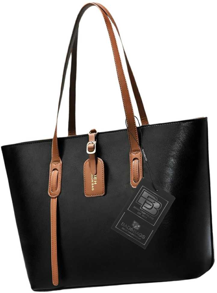 Moteriška odinė rankinė BAD&BAGS, juoda su rudomis detalėmis