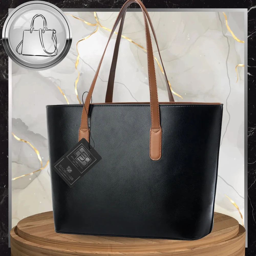 Moteriška odinė rankinė BAD&BAGS, juoda su rudomis detalėmis