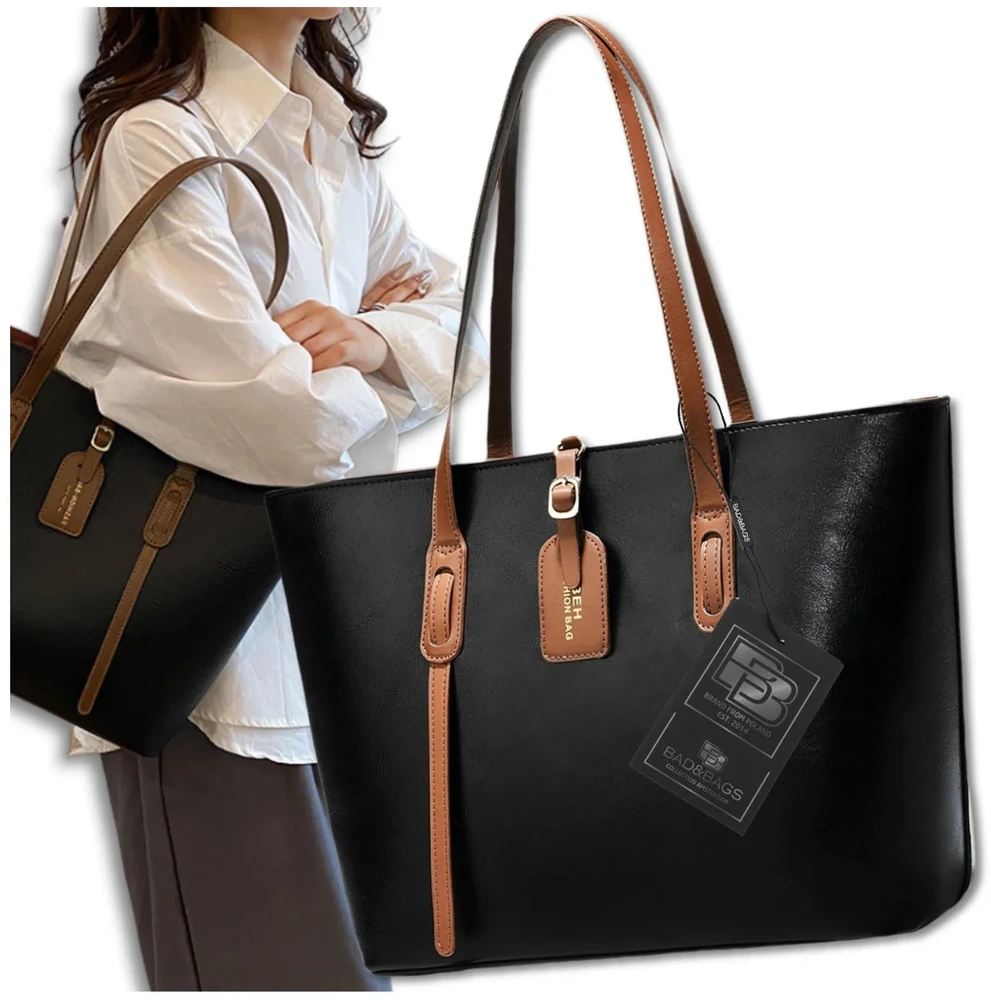 Moteriška odinė rankinė BAD&BAGS, juoda su rudomis detalėmis