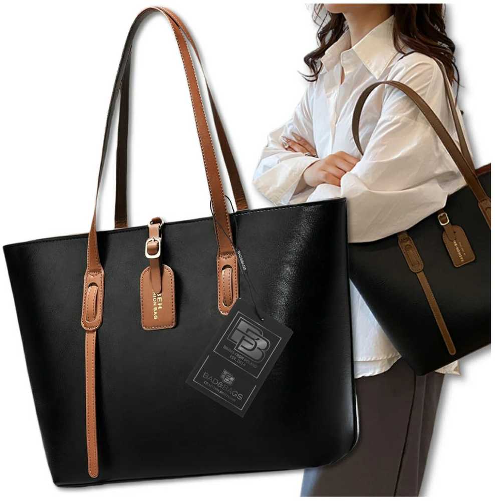 Moteriška odinė rankinė BAD&BAGS, juoda su rudomis detalėmis