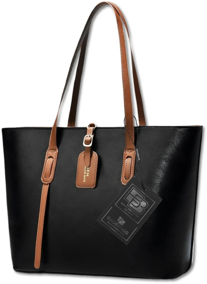 Moteriška odinė rankinė BAD&BAGS, juoda su rudomis detalėmis