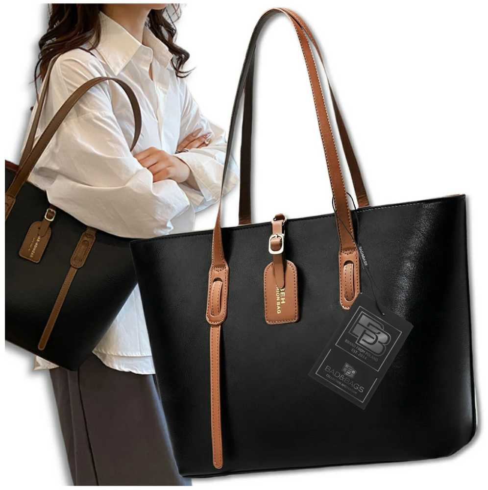 Moteriška odinė rankinė BAD&BAGS, juoda su rudomis detalėmis