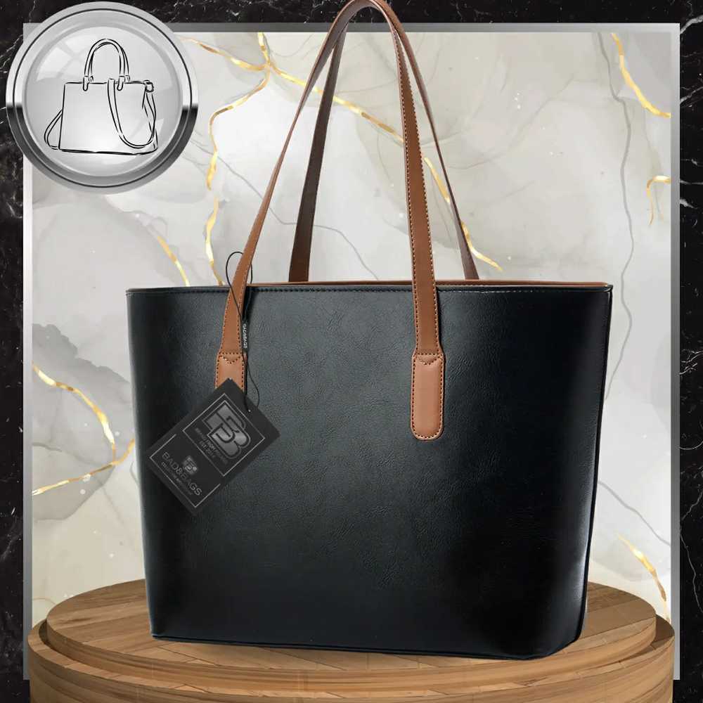 Moteriška odinė rankinė BAD&BAGS, juoda su rudomis detalėmis