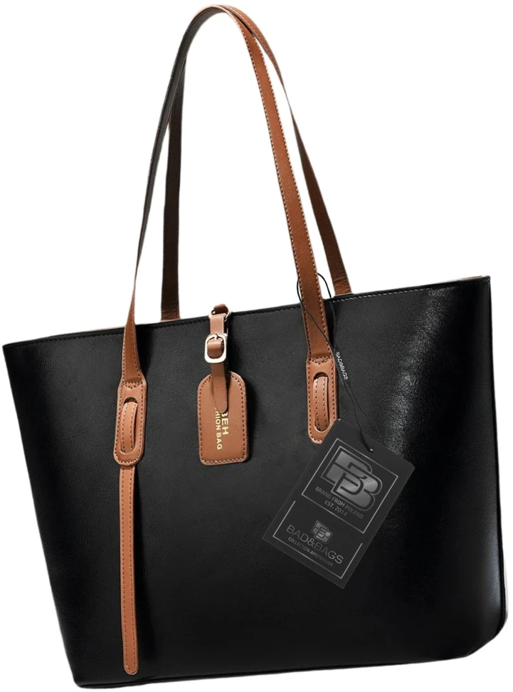 Moteriška odinė rankinė BAD&BAGS, juoda su rudomis detalėmis