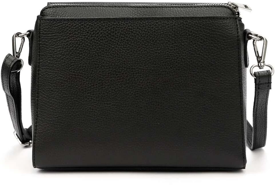 Moteriška odinė rankinė MiaMore Dollaro, juoda, su sidabro spalvos detalėmis