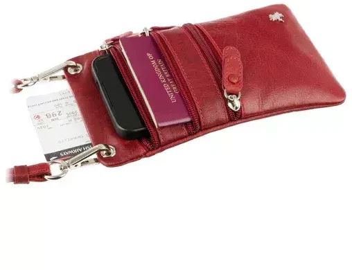 Moteriška odinė rankinė Visconti S-4, raudona, su trimis užtraukiamomis kišenėmis