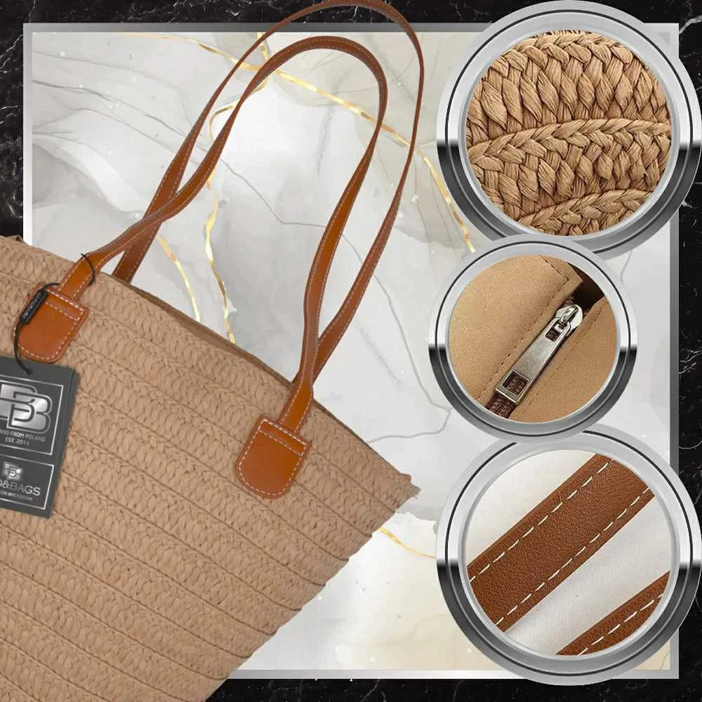 Moteriška paplūdimio rankinė BAD&BAGS, didelė, šiaudinė