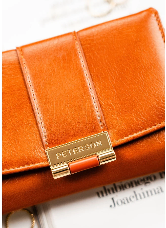 Moteriška ruda ekologiškos odos piniginė su spaude „Peterson“ ST46