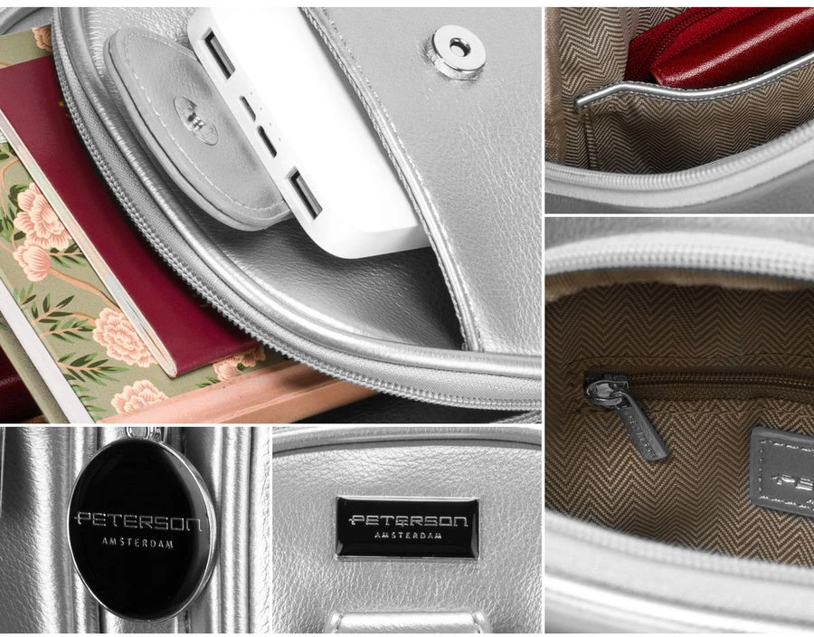 Moteriška sidabrinė „Peterson“ rankinė per petį (crossbody) iš eko odos RT36