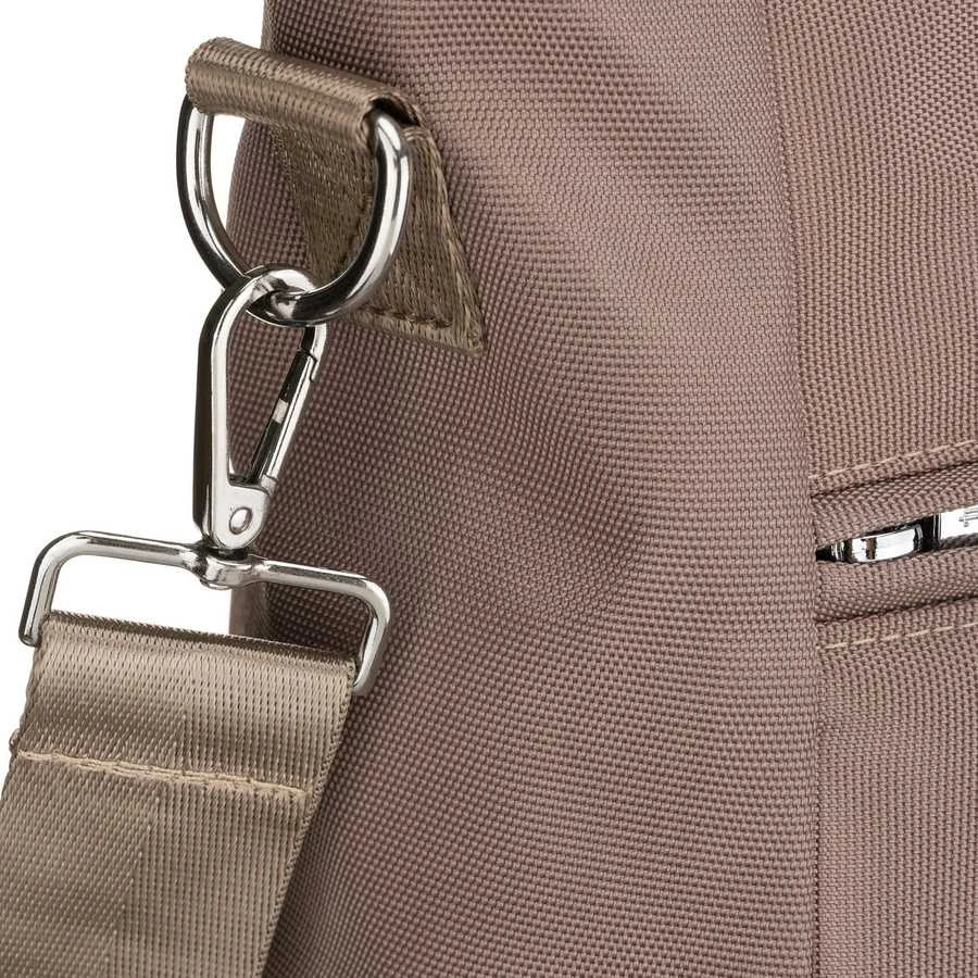 Moteriška smėlio spalvos „Peterson“ shopper rankinė su rankenomis ir nuimamu dirželiu, užsegama užtrauktuku