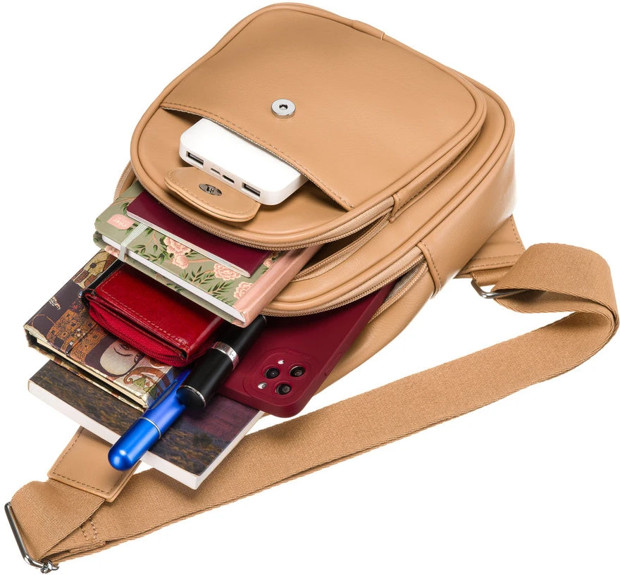 Moteriška sportinė „Peterson“ crossbody rankinė per petį, smėlio spalvos, iš ekologiškos odos RT35